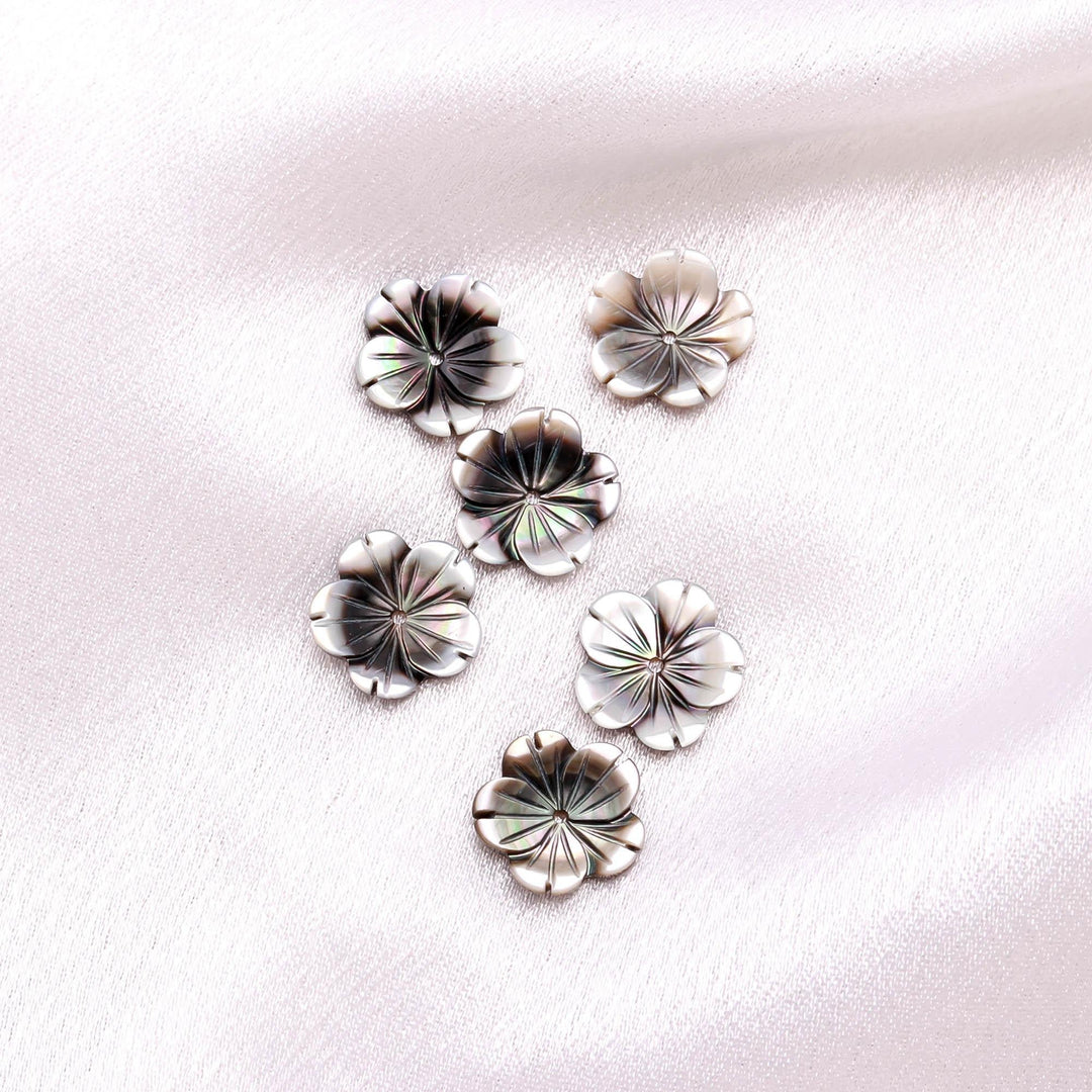 Superb Pearl Flower Shape Beads, Black & White Pearl Mini Flower for Jewelry Making, Hand Carved Floral Beads, 12 MM, Center Hole Bead, 1 Pc