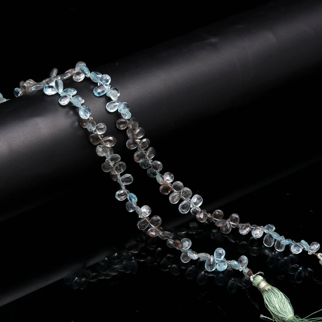 Faceted Moss Aquamarine Pear Beads, 7-8mm Briolettes