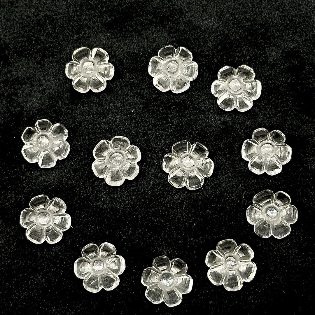 Natural Crystal Quartz Flower Shape Carved Gemstone, Flower Shape Carving, Carved Gemstone For Jewlery 12 mm, Craft Making Flower Charm
