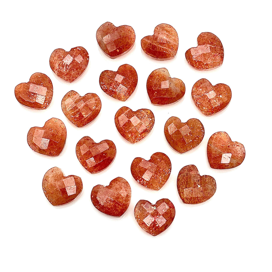 Red Sunstone Heart Briolette Beads: Hand Carved Faceted Charm, 12mm