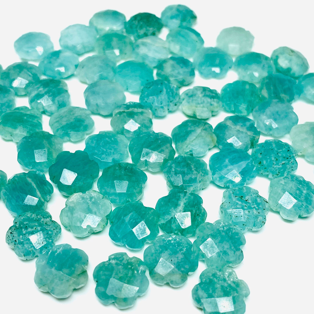 2,3,4,5 Pcs Natural Amazonite Hand Carved Flower Shape - Carved Flower Shape Gemstone For Jewelry - Flower Shape Wholesale Gemstone - 10 mm