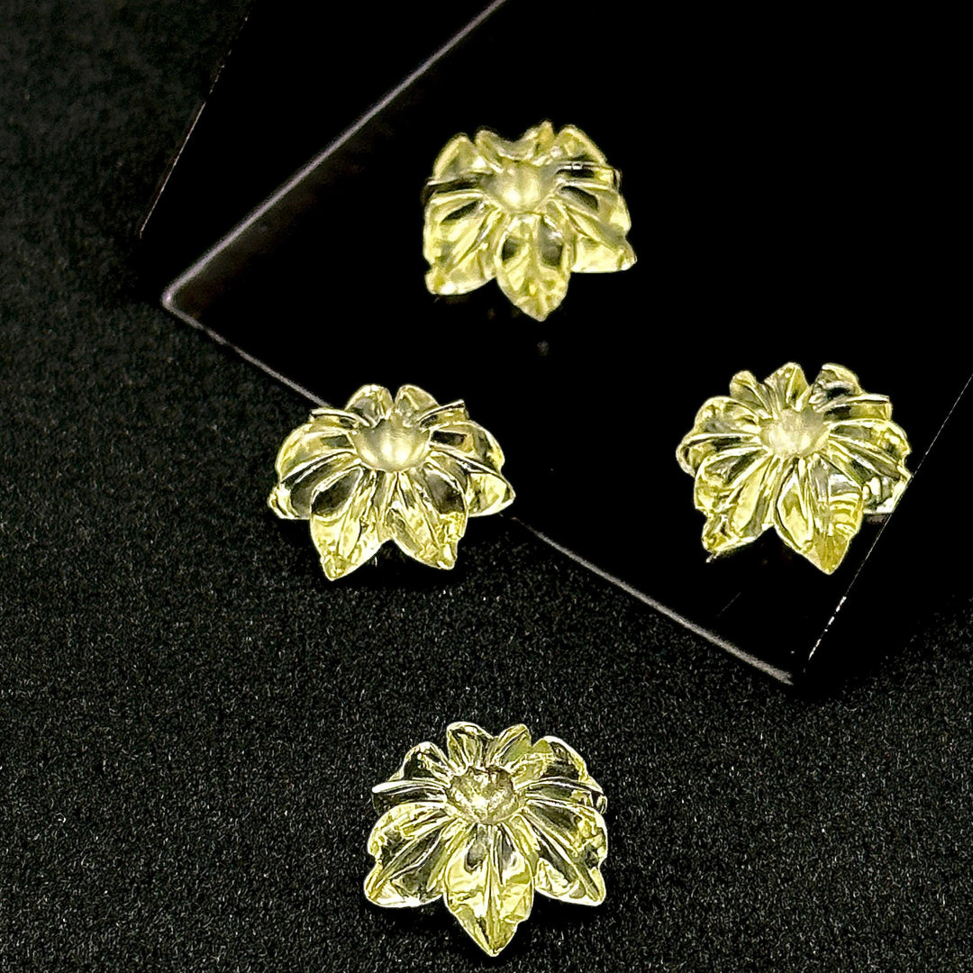 Natural Lemon Quartz Flower Shape Gemstone, AAA Natural Lemon Quartz Flower Carving Stone, Hand Carved Mini Flower Charm for Jewelry, 12 MM