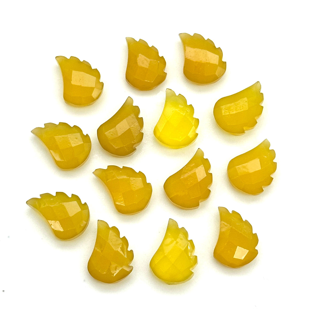 Yellow Chalcedony Leaf Shape Beads, Hand Carved Leaf Shape Briolette's, Faceted Fancy Carvings for Jewelry Making, 11X15 MM, Wholesale Beads
