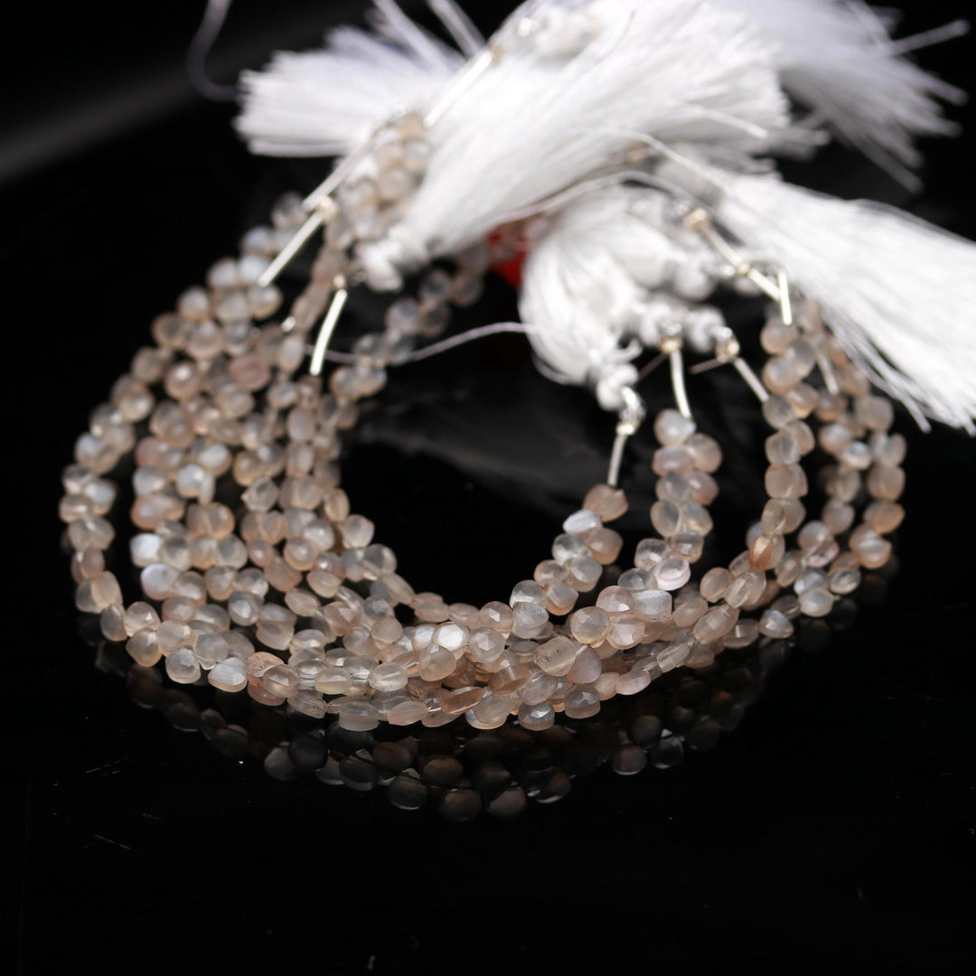 AAA Grey Moonstone Heart Shape Briolettes, Natural Moonstone Heart Shape Beads, 6" Faceted Heart Beads, 4 MM Heart Beads, Moonstone Beads