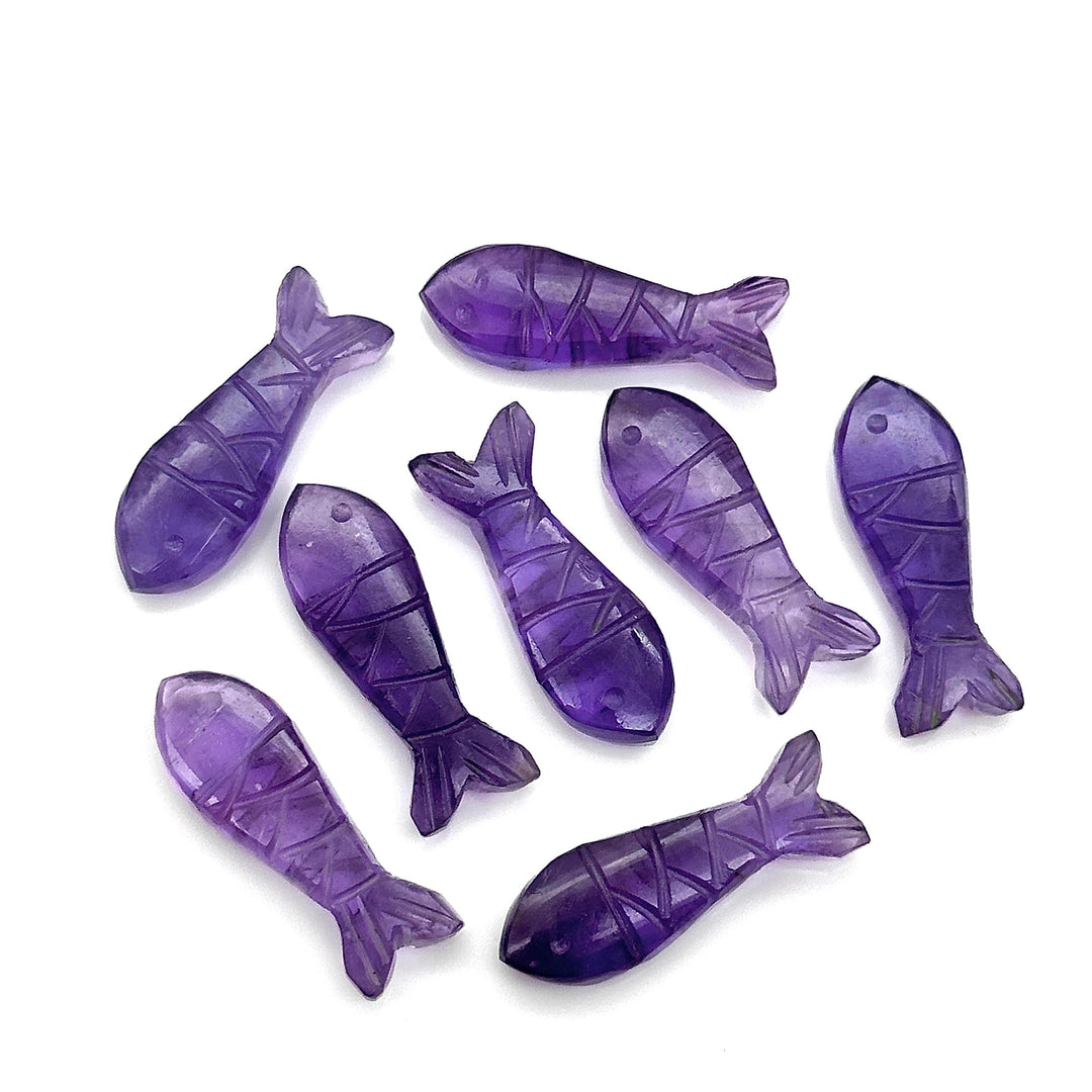 Carved Amethyst Fish Charm: Natural Purple Crystal Briolette (25mm)
