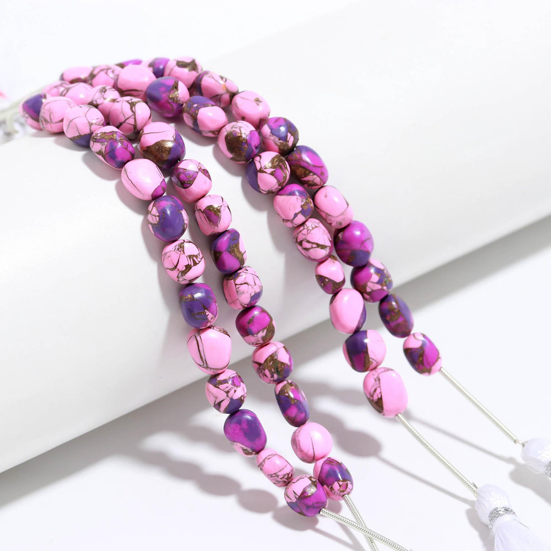 Pink & Purple Mohave Turquoise Smooth Tumble Shape Beads, 8-9 MM Wholesale Loose Gemstone Tumble Beads for Jewelry Making