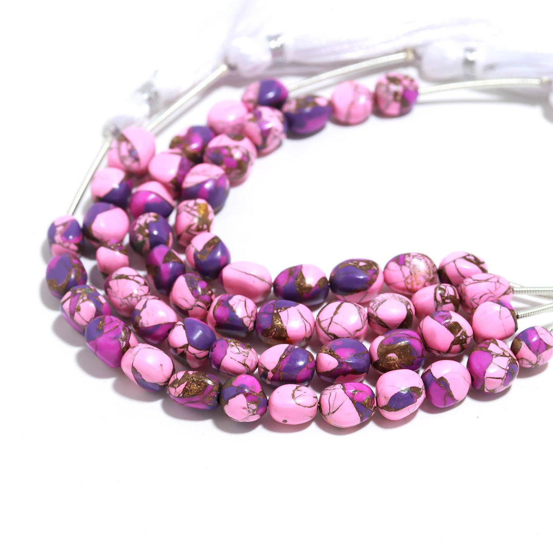Pink & Purple Mohave Turquoise Smooth Tumble Shape Beads, 8-9 MM Wholesale Loose Gemstone Tumble Beads for Jewelry Making