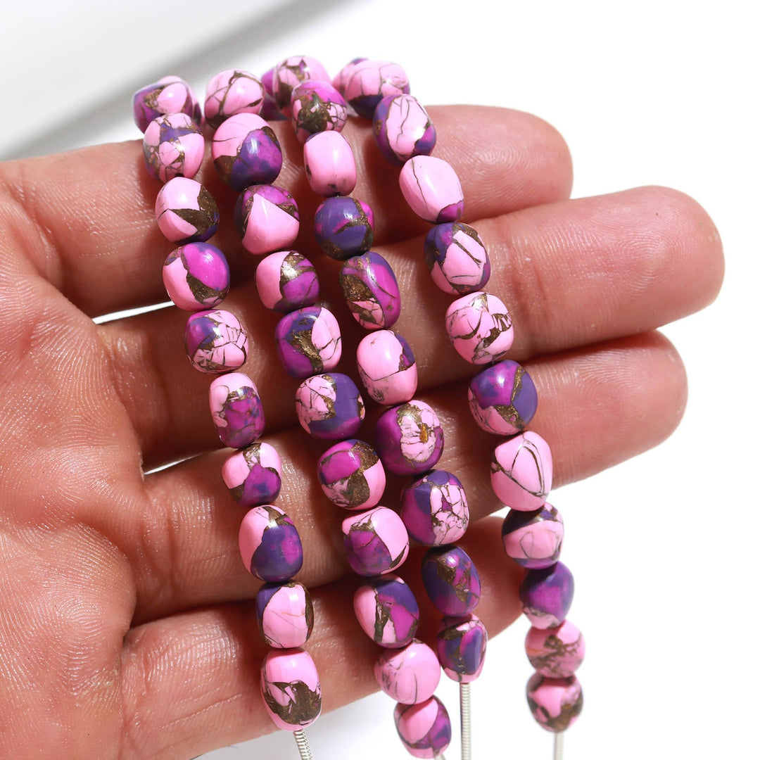 Pink & Purple Mohave Turquoise Smooth Tumble Shape Beads, 8-9 MM Wholesale Loose Gemstone Tumble Beads for Jewelry Making