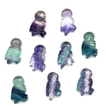 Load image into Gallery viewer, Carved Multi Fluorite Owl Shape Gemstones, Hand Carved Owl Shape Gemstone, Natural Fluorite Owl Shape Charms, 20 MM Bird Charm Carvings