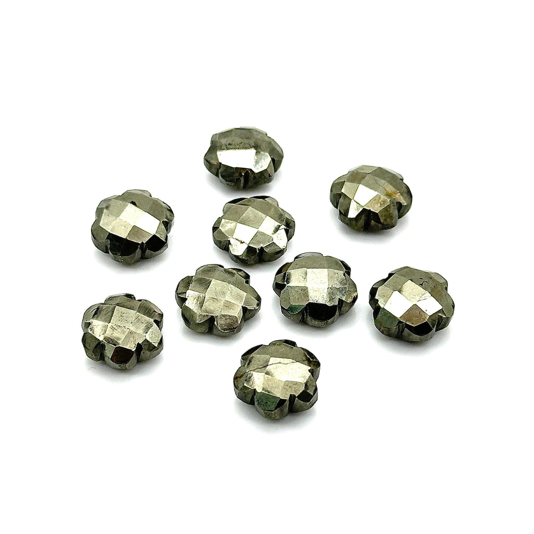 Natural Pyrite Hand Carved Flower Shape Beads, Faceted Pyrite Flower Shape Briolettes, Jewelry Making Gemstone Flower Chams 10 MM