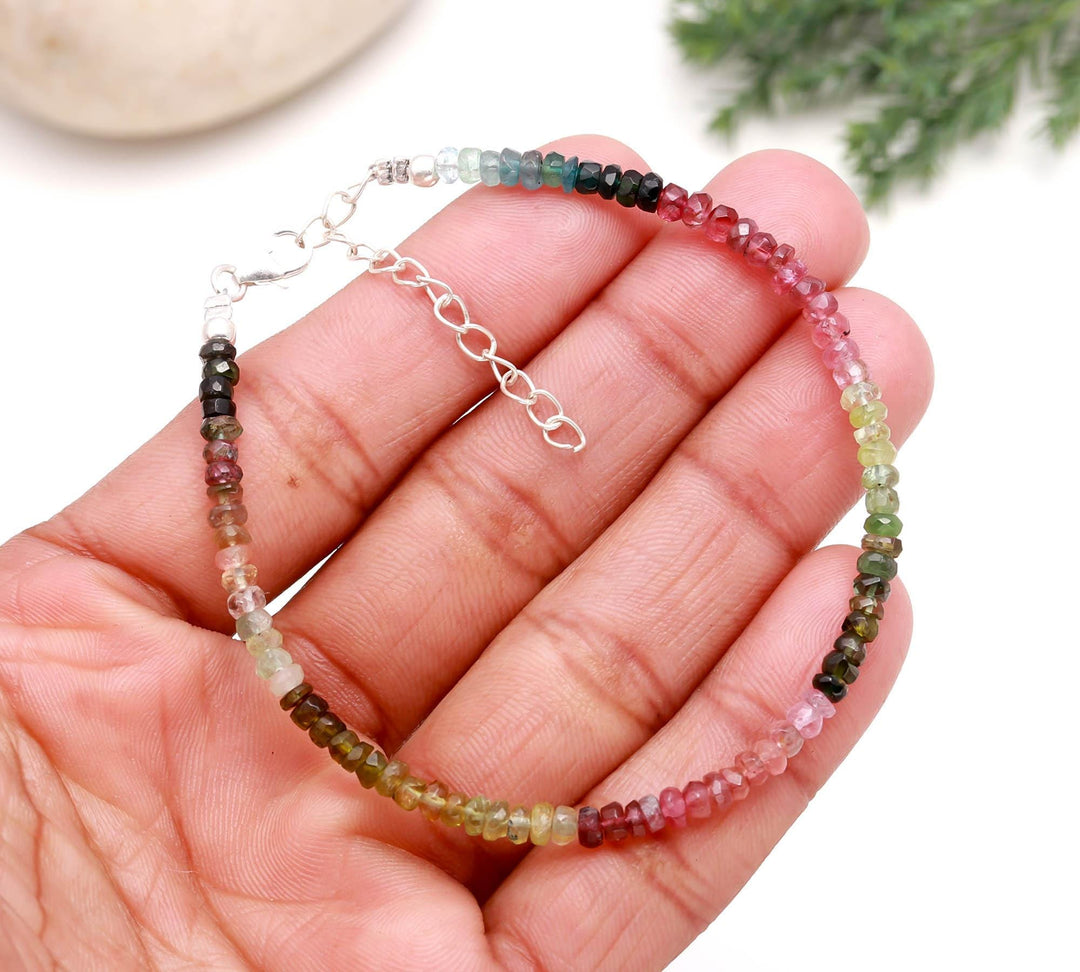 Multi Tourmaline Beads Bracelet, Natural Tourmaline Handmade Bracelet, Watermelon Tourmaline Bracelet For Her, 4 MM Beads, Gift for Women's