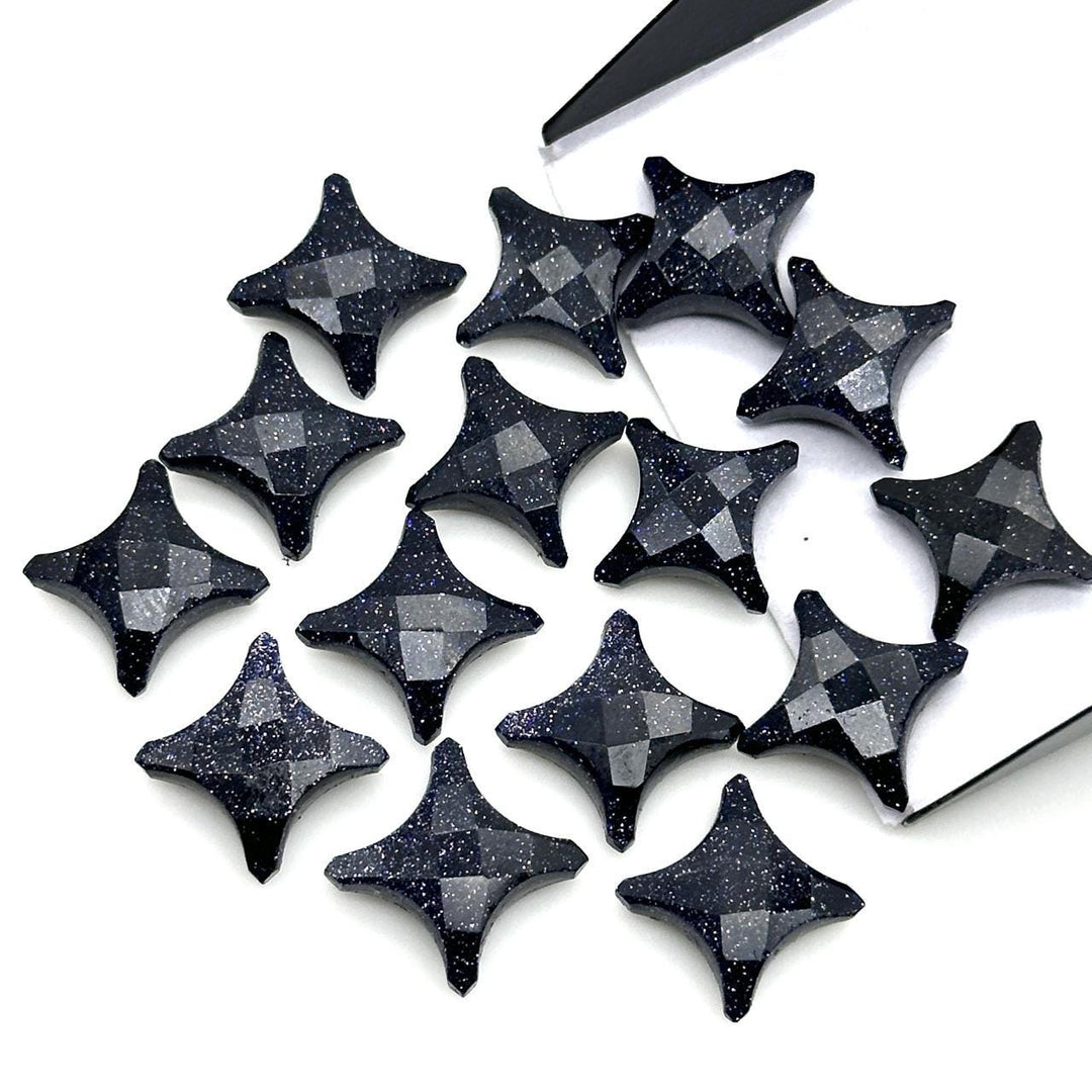 Black Sunstone Ninja Star Beads: Faceted Gemstone Carvings (11x15 mm)