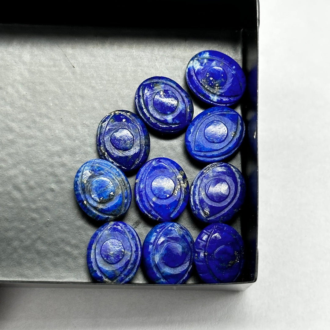 Natural Lapis Lazuli Evil Eye Briolettes Beads, Blue Lapiz Lazuli Evil Eye Carved Beads, Evil Eye Protection Gemstone Beads, 10X12 MM
