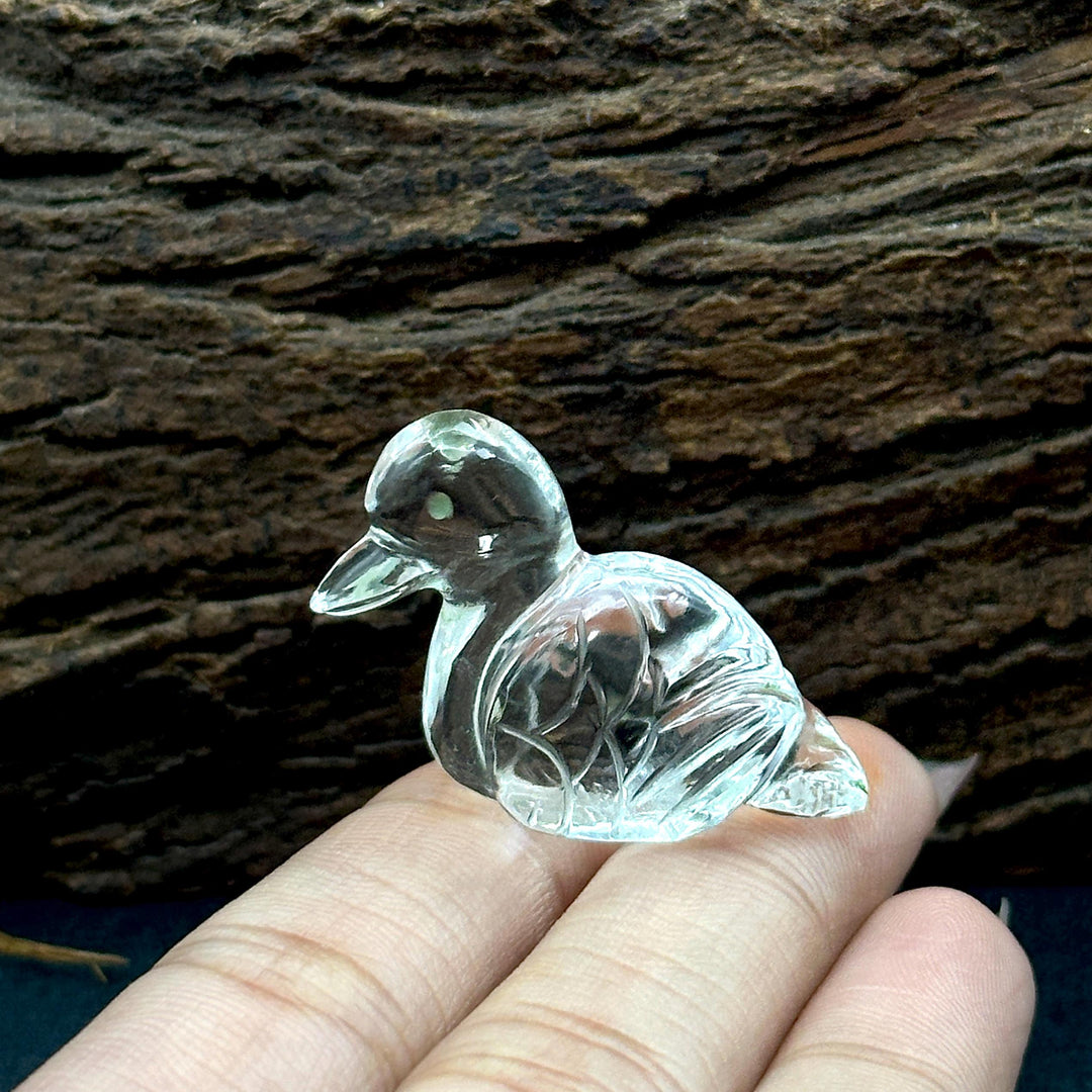 Crystal Quartz Duck Carving: Handmade Gemstone Bead (22x30mm)