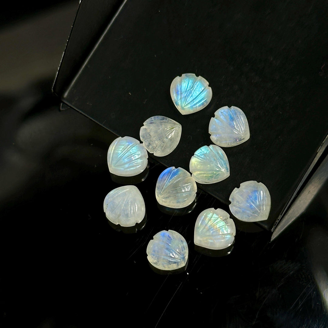AAA+ Quality Rainbow Moonstone Shell Shape Beads, 8 MM Hand Carved Flashy Seashells, Carved Beads, Shell Charms, Jewelry and Craft Making
