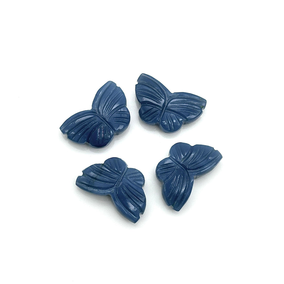 Carved Blue Opal Butterfly Beads: Handmade Gemstone Charms (11x18 MM)