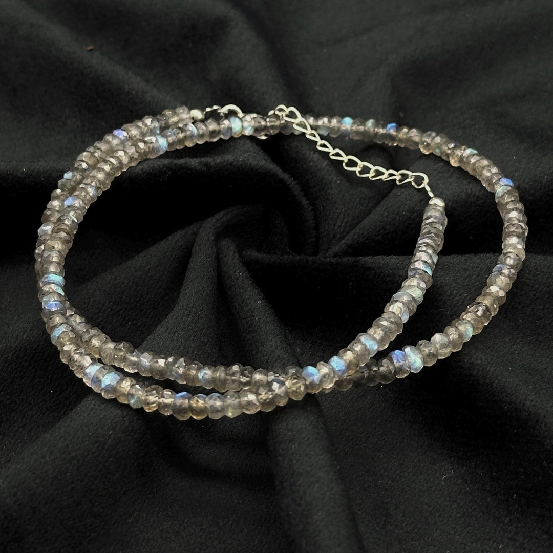 Natural Labradorite Fire Beads Necklace, Flashy Faceted Rondelle Beads Necklace, 3-4 MM Healing Gemstone Necklace, Bridesmaid Gifts