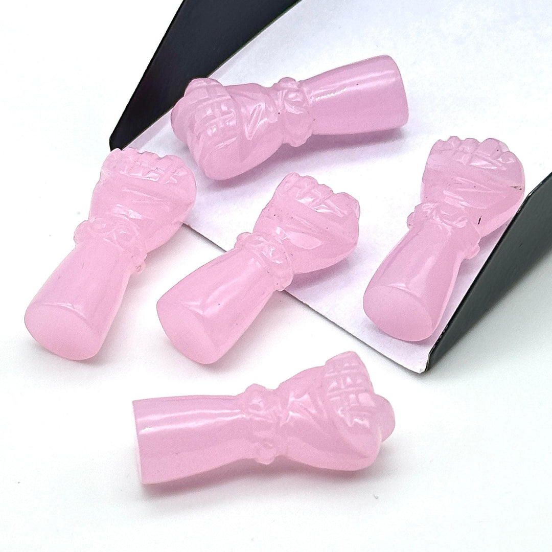 Amazing Pink Chalcedony Hand Shape Carving, Handmade Punch Shape Stone, 27 MM Loose Hand Fist Charm For Jewelry Making, Hamsa Charms Beads