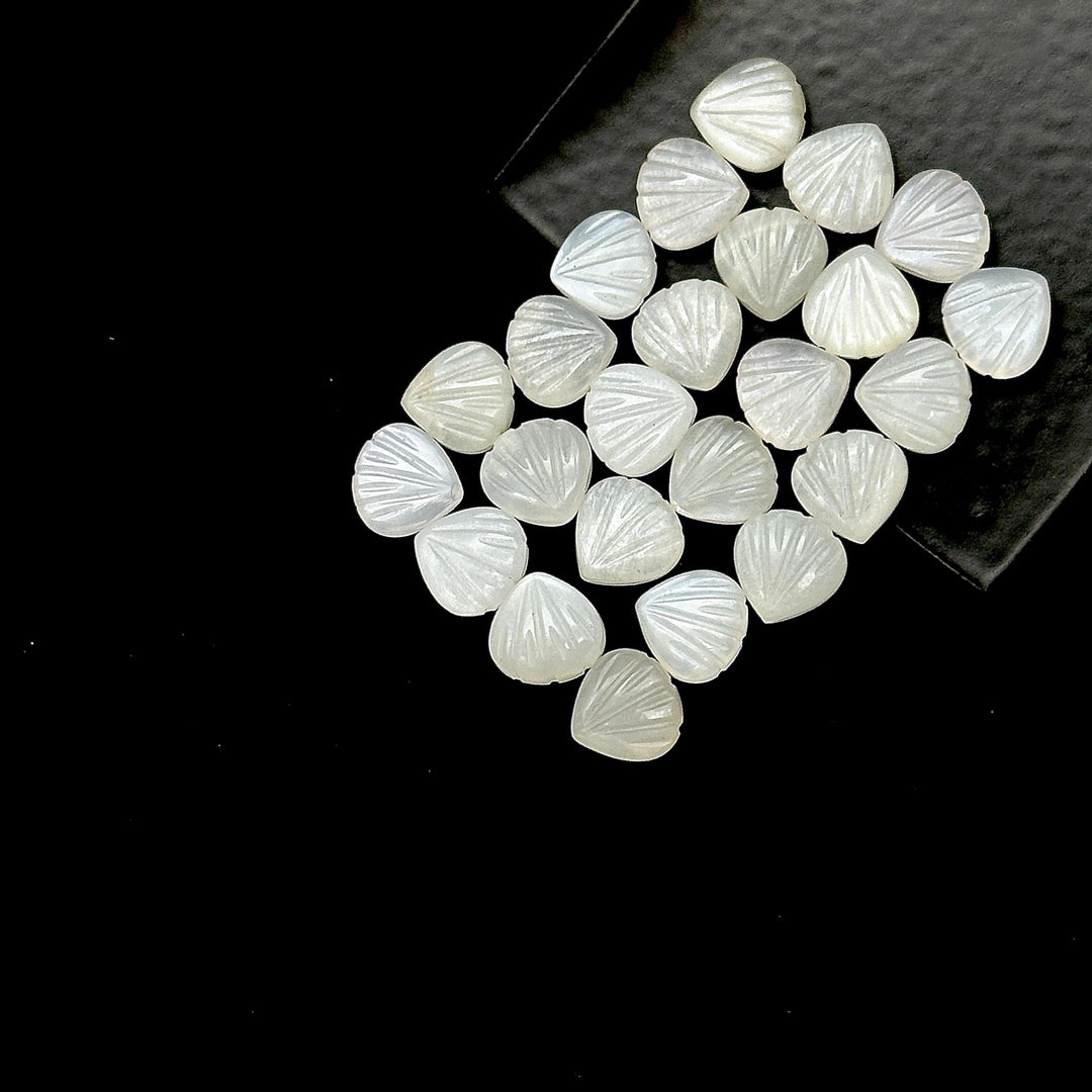 Natural White Moonstone Shell Shape Briolette's, Hand Carved Shell Beads, Fancy Shape Gemstone For Jewelry and Craft Making, 8 MM