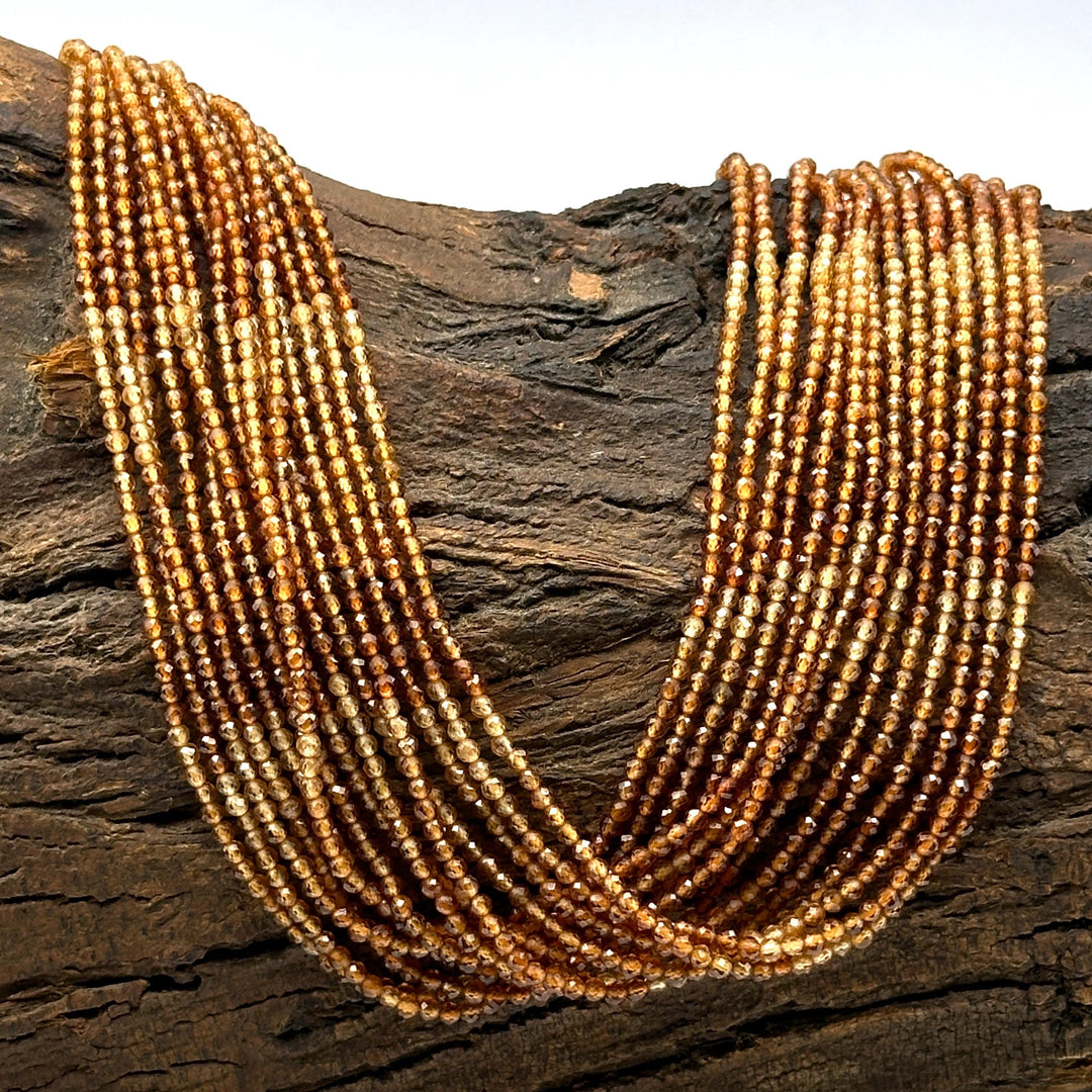 Natural Hessonite Shaded Faceted Round Shape Beads, 2 MM Brown Hessonite Gemstone Beads, 13 Inched Hessonite Loose Beads Strand for Jewelry