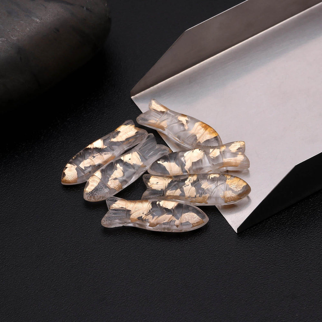 Hand Carved Crystal Doublet Fish Carving Beads, Golden Shine Crystal Doublet Fish Gemstone, 30 MM