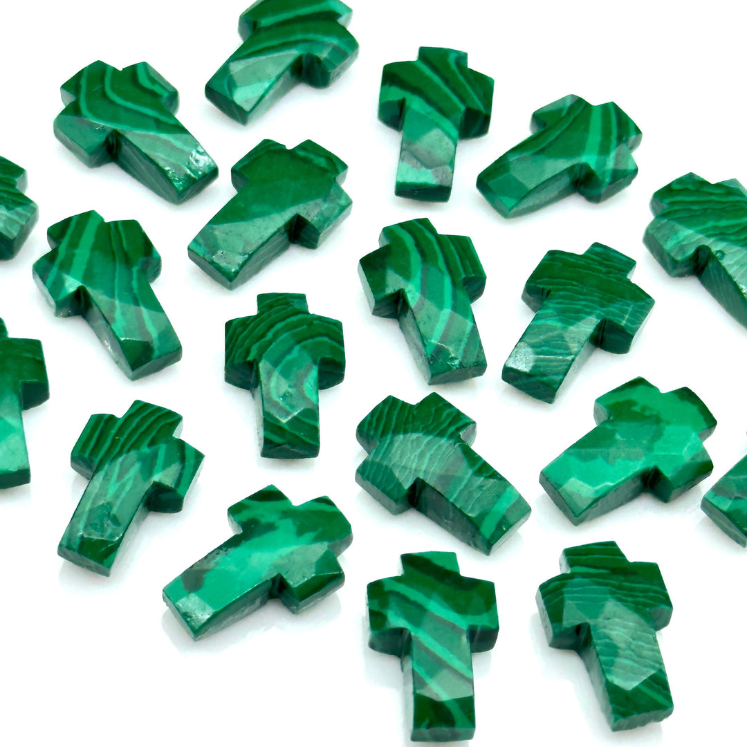 Natural Malachite Cross Shape Beads ~ Malachite Carvig Gemstone Beads ~ Faceted Malachite Beads ~ 15 MM Cross Charm Beads ~ Holy Cross Beads