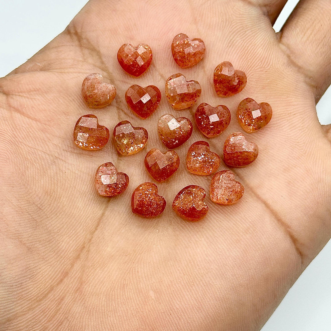 Red Sunstone Heart Briolette Beads: Faceted Gemstone, 8mm