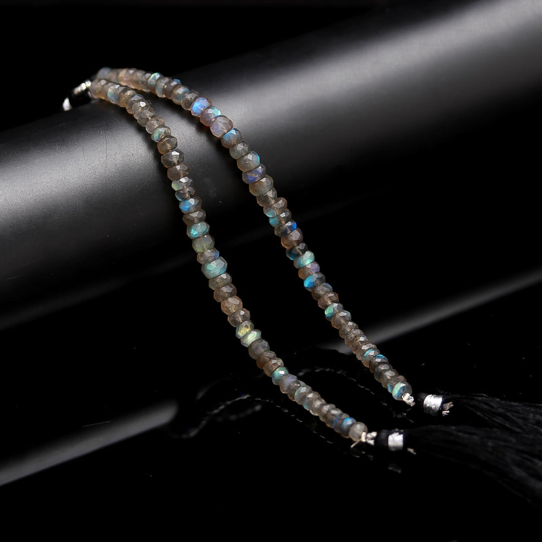Faceted Labradorite Rondelle Beads: Flashy Black Rainbow Gemstone Strand, 8-9 mm