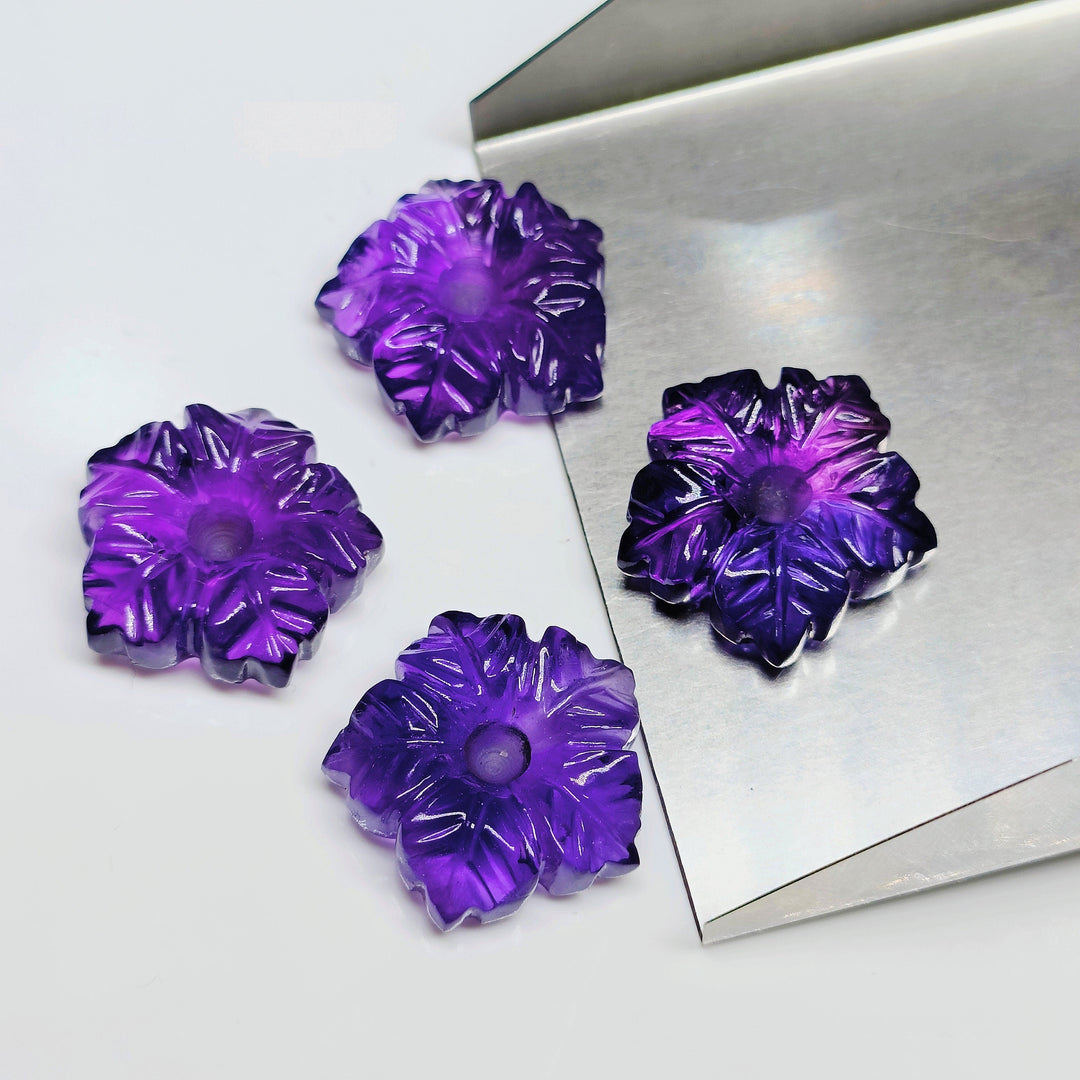 Hand Carved Amethyst Flower Gemstone Beads: 16mm Purple Jewelry