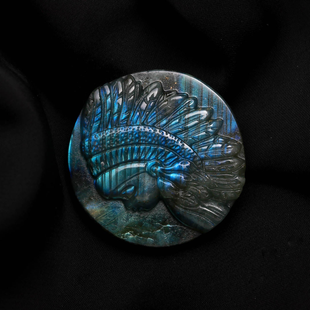 AAA Labradorite American Chief Baby Carving, Labradorite Flashy Carved Gemstone, Reiki Healing, Crystal Gifts, 40 MM, Home Decor