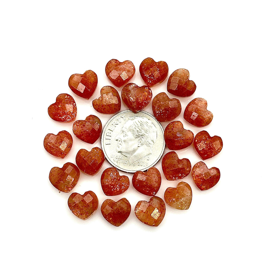 Red Sunstone Heart Briolette Beads: Faceted Gemstone, 8mm