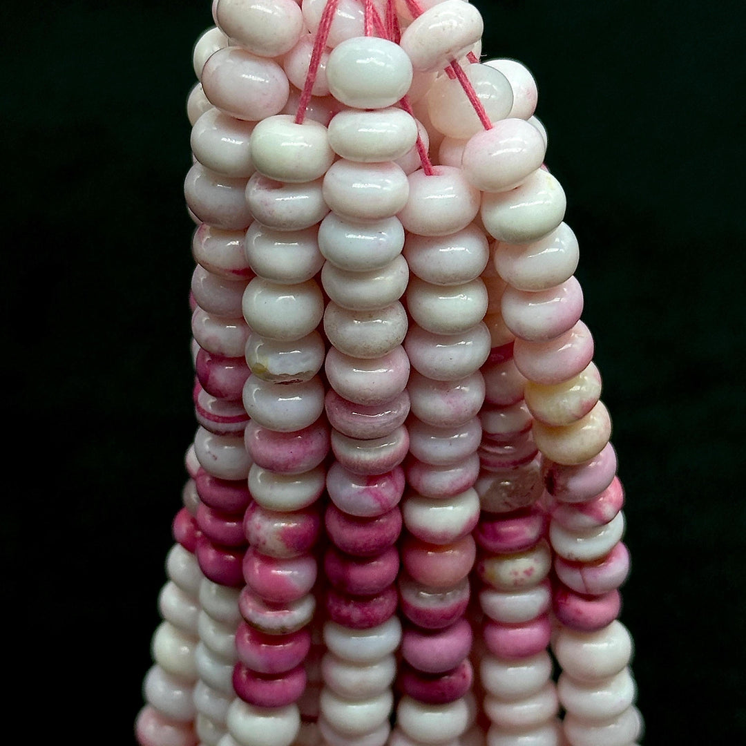 White & Pink Opal Smooth Rondelle Beads, Shaded Opal Beads for Jewelry Making, Wholesale Loose Opal Beads, 8 MM Pastel Opal for Craft Making