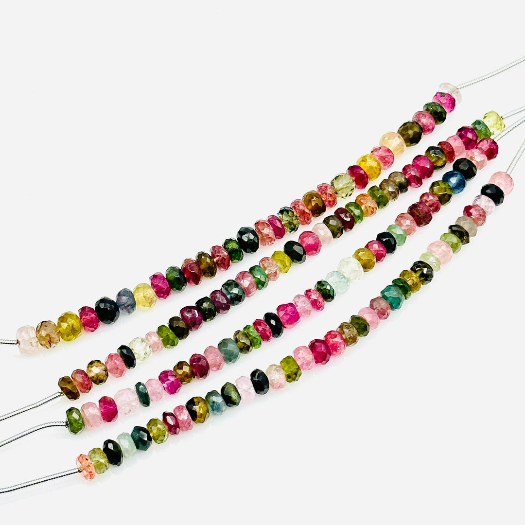 Faceted Watermelon Tourmaline Rondelle Beads: 5-6mm, 4 Inch Strand