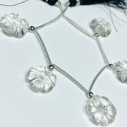 5 Pcs AAA Crystal Quartz Flower Beads: Carved Gemstone Strand, 14mm
