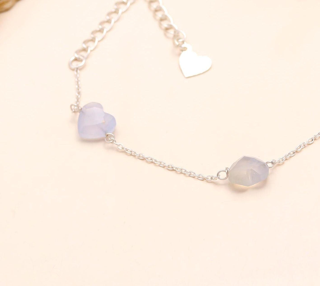 AAA Lace Agate Heart Shape Beads Bracelet, Lace Agate Heart Beads Bracelet, Women's Gift Chain Bracelet, 925 Silver Bracelet/Anklets