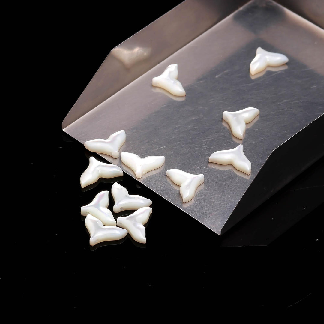 AAA Mother of Pearl Dolphin Tale Carving, White Pearl Dolphin Tale Shape Beads, Top Side Drill Fish Charms for Jewelry Making, 12 MM, 1 PC