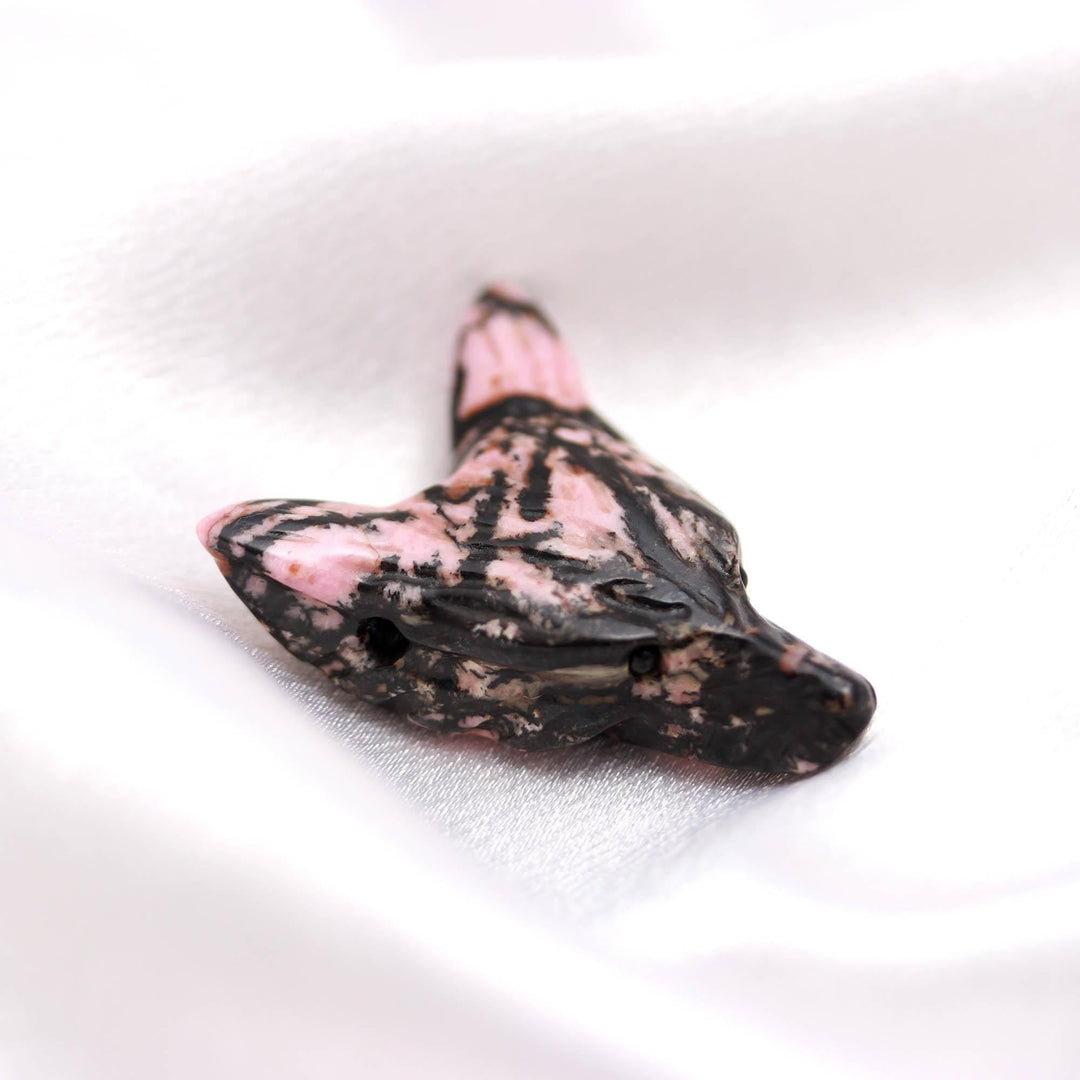 Carved Rhodonite Fox Face Gemstone, Crystal Gifts, 22 MM