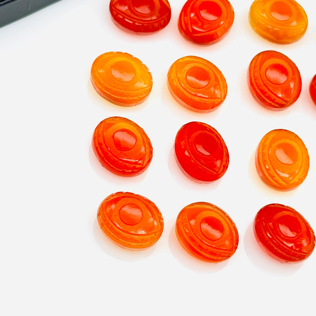 Natural Carnelian Carved Evil Eye Gemstone, Healing Carnelian Gemstone Beads, Evil Eye Charm Beads For Jewelry Making, Carving Beads 10X12MM