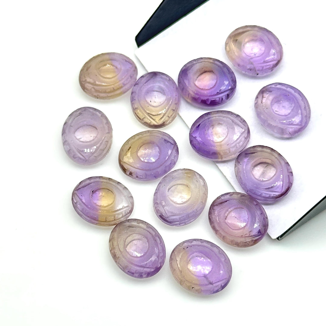 Natural Ametrine Carved Evil Eye Beads, Ametrine Evil Eye Charm Beads For Jewelry Making, Carving Beads, 10X12MM, Gemstone Protection Beads
