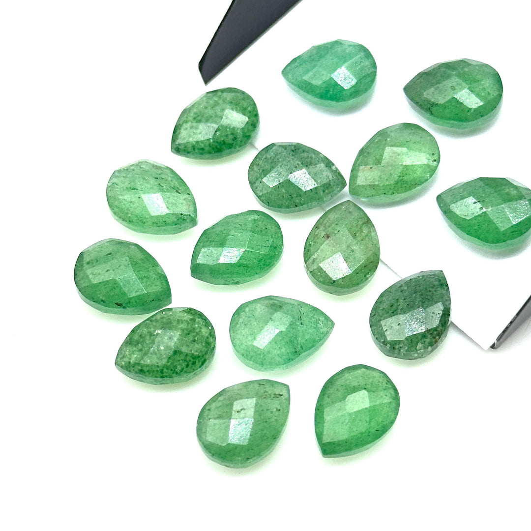AAA+ Green Strawberry Pear Beads: Faceted Briolette Gemstone Pair (9x12 mm)