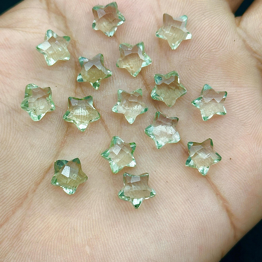 Natural Green Amethyst Stars Shape Briolettes, Amethyst Faceted Star Shape Beads For Jewelry Making, Mini Gemstone Star Charms Beads, 8 MM