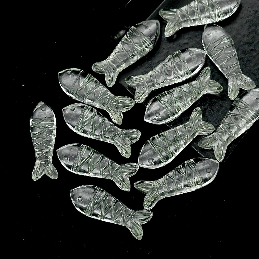 Natural Crystal Quartz Fish Shape Beads, AAA Clear Crystal Fish Shape Briolette's, Marine Sea Fishes, 25 MM, Fish Charms for Jewelry