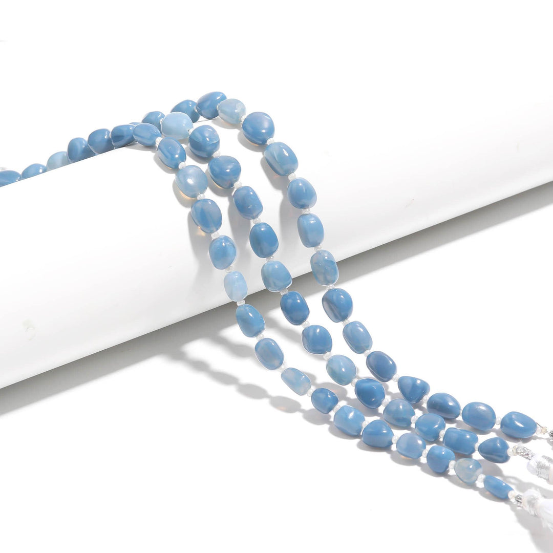 Smooth Blue Opal Tumble Shape Gemstone Beads, Blue Opal Plain Nuggets Shape Beads, 8" Fancy Wholesale Jewelry Beads, 7-8 MM