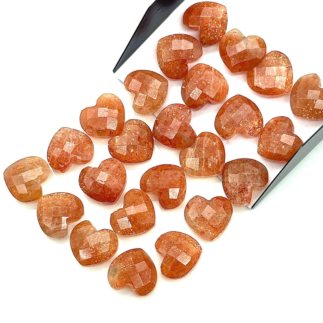 Red Sunstone Heart Briolette Beads: Hand Carved Faceted Charm, 12mm