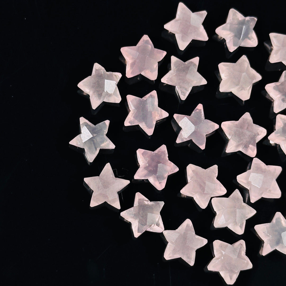 Miniature Stars, Natural Rose Quartz Faceted Carved Star Beads, Star Shape Gemstone for Jewelry, 8 mm Star Shape Briolette's, Star Charms