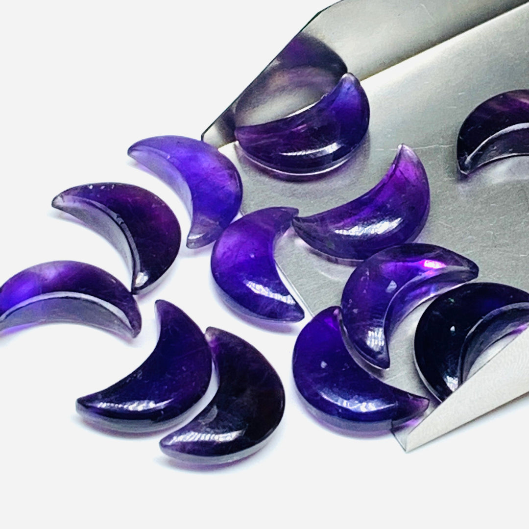 Natural Amethyst Moon Shape Beads, Purple Amethyst Moon Shape Charms, Faceted Moon Briolette's for Jewelry Making, 17 MM