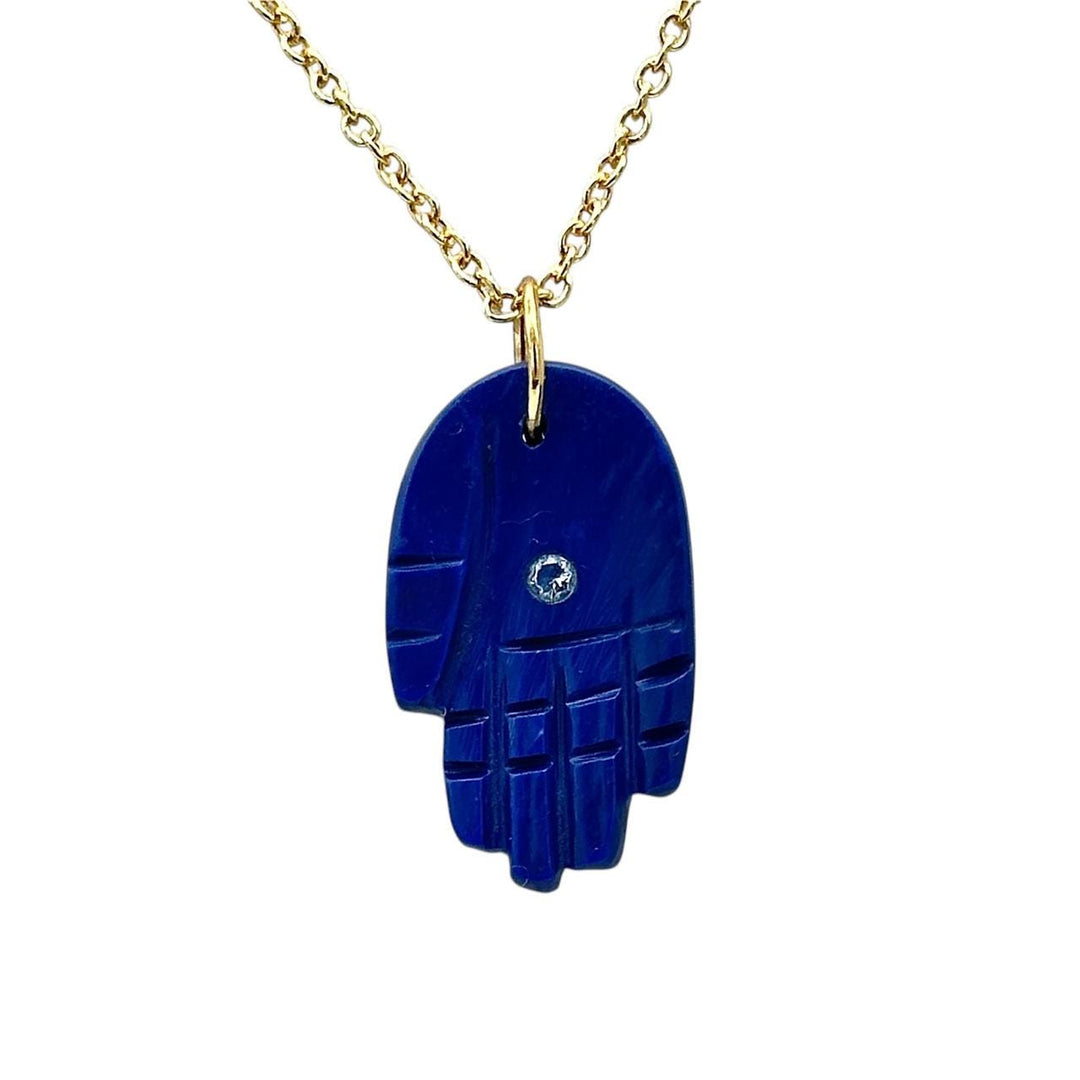 Amazing Lapis Lazuli Hamsa Necklace, Blue Lapis Gemstone Hamsa Necklace For Gift, Reiki Healing Jewelry, Blue Charm Necklace For Her 25 MM