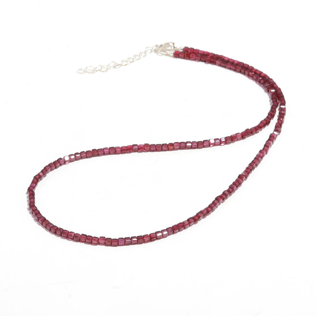 Natural Garnet Beaded Necklace, Red Garnet Faceted Box Beads Necklace, January Birthstone Jewelry, Gift for Her, Bridesmaid Gifts