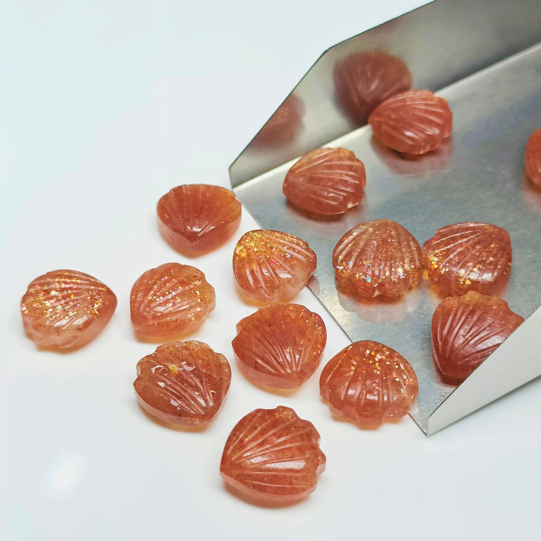 Genuine Sunstone Shell Shape Beads, Shell Shape Gemstone For Jewelry and Earring Making, 12 MM Sunstone Carved Shell Stones, Shell Charms