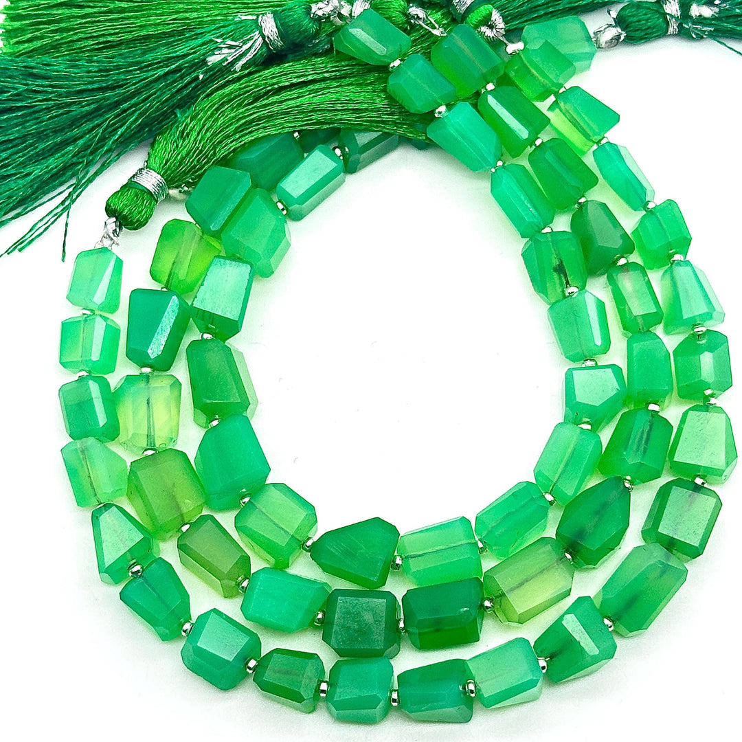 AAA Chryso Chalcedony Nuggets Shape Beads, Green Chrysoprase Tumble Shape Gemstone Beads, 6X8-7-9MM, 8" Faceted Jewelry Making Loose Beads